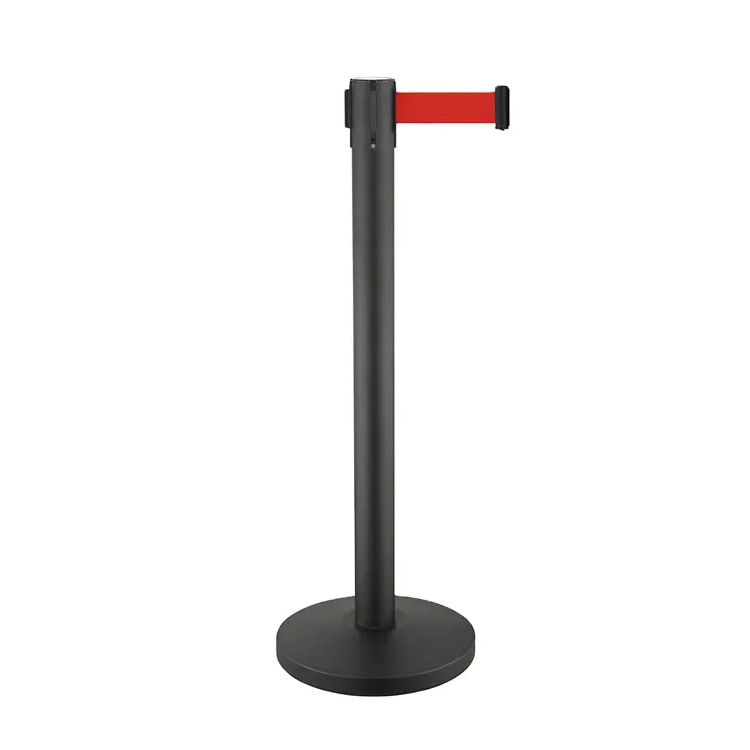 premium 36-inch black retractable belt stanchions with single line 5.9-foot retractable red belt and weighted cone base