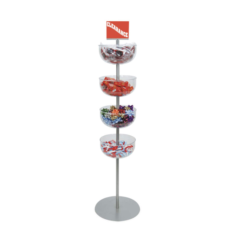 4-Tier Cascading Merchandise Bowls with top sign frame for Queue Barriers maximize the visibility of enticing products