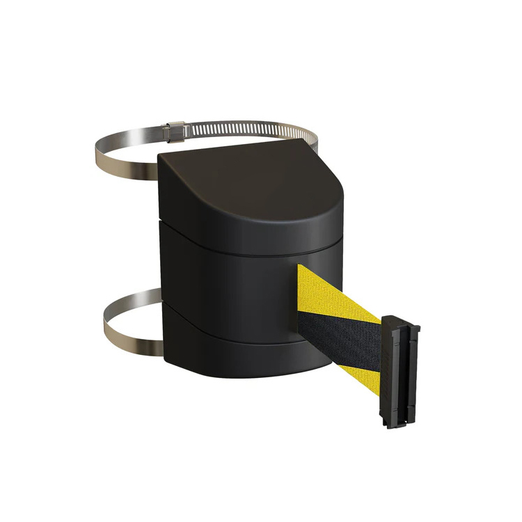 Plastic Clamp Wall Mounts Black ABS Case Retractable Tape Barriers 13FT easily connect to belt stanchions or wall receivers