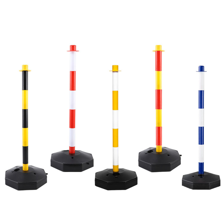 33″ Plastic Chain Link Posts – Free Standing Chain Barriers with Fillable Base made of six PE pole sections