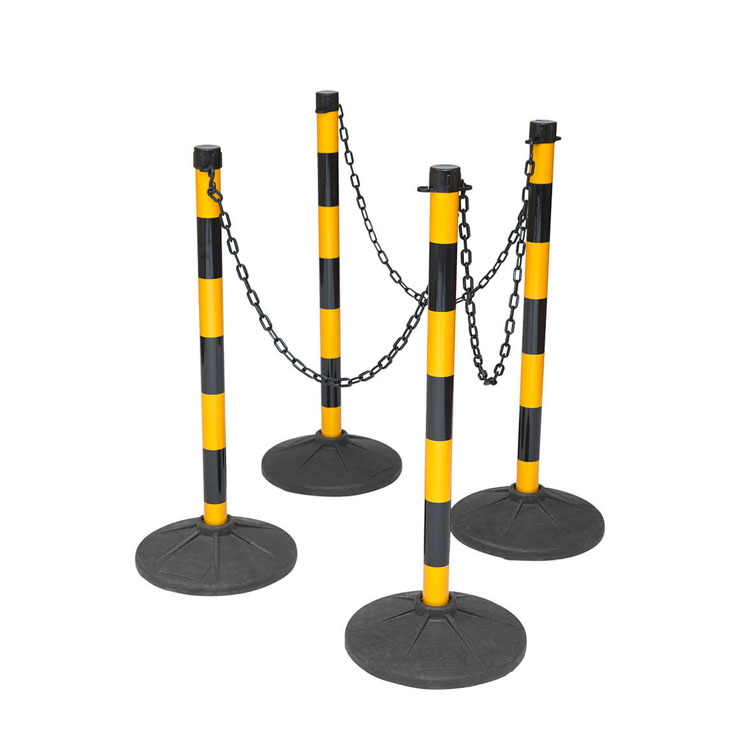 35″ Plastic Chain Stanchions Black and Yellow with Solid Black Rubber Base