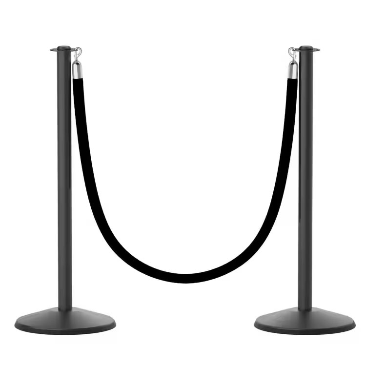 Slope Base 40 Inch Flat Top Black Post Barriers & Black Velvet Ropes