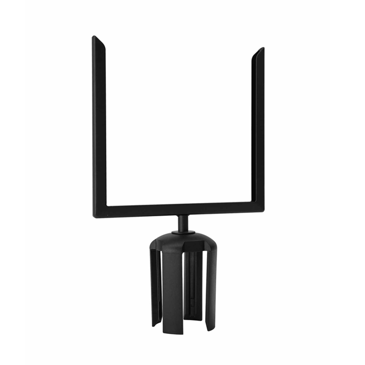 Black Metal A4 Portrait Stanchion Sign Frames feature an open-top slot for easy bottom-loading of paper inserts.