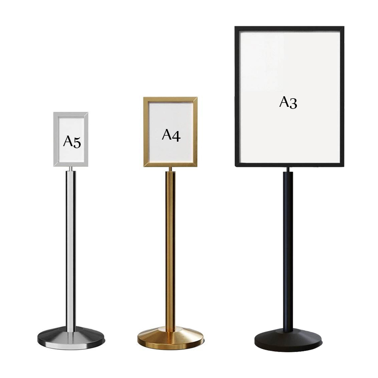 Portrait Orientation Floor-Standing Sign Frame for Retractable Bollards fits A5, A4, A3, A2, or A1 custom signage