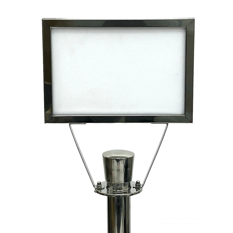 Stainless Steel A4 Landscape Poster Holder for CrownTop Rope Pillars features a screw-on design for clear signage display