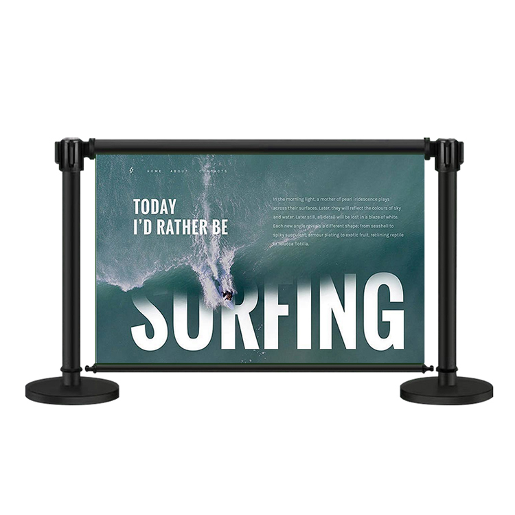 Black Barrier Roller Poster Banner with custom print and dual retractable stanchions creates a portable barrier