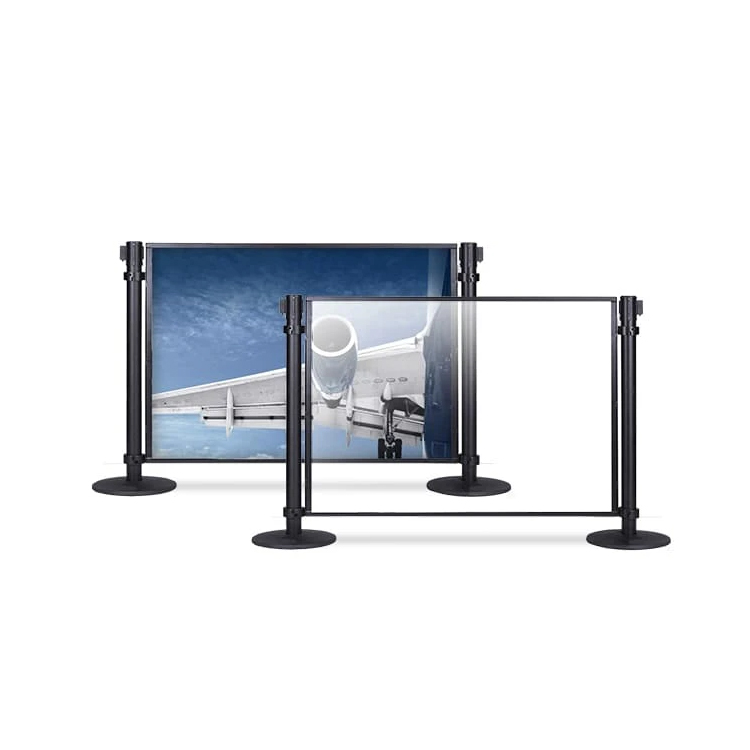Heavy-Duty Custom Q-Panel System features an extra-tall post & panel barrier and dual 40-inch retractable belt stanchions