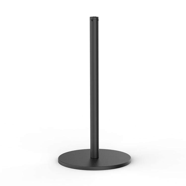 Premium 40 Inch Black Q-Cord Art Gallery Barriers for Elegant Crowd Control feature 38mm or 25mm posts and a cast iron base.