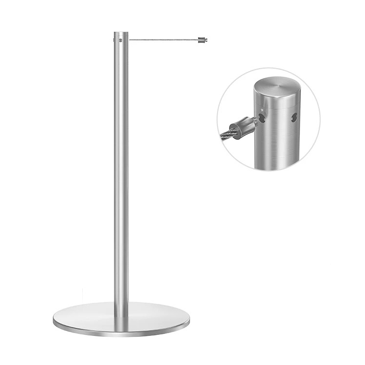 Premium brushed SS 40-inch gallery exhibition barriers feature 38mm posts, each connected through a sleek bat-end design.